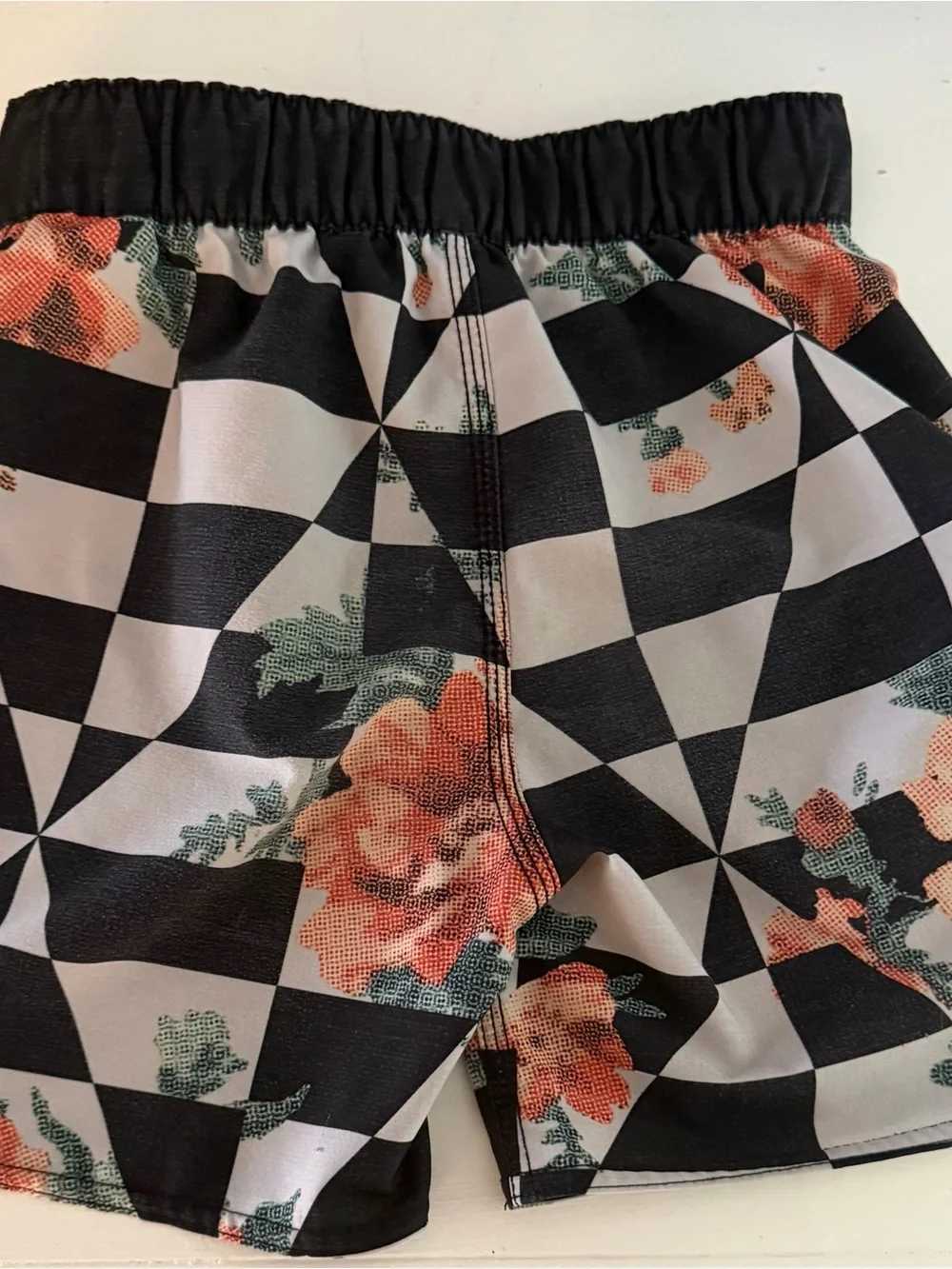 Billabong Black & White Checkered Women's Shorts with Coral Floral Accents